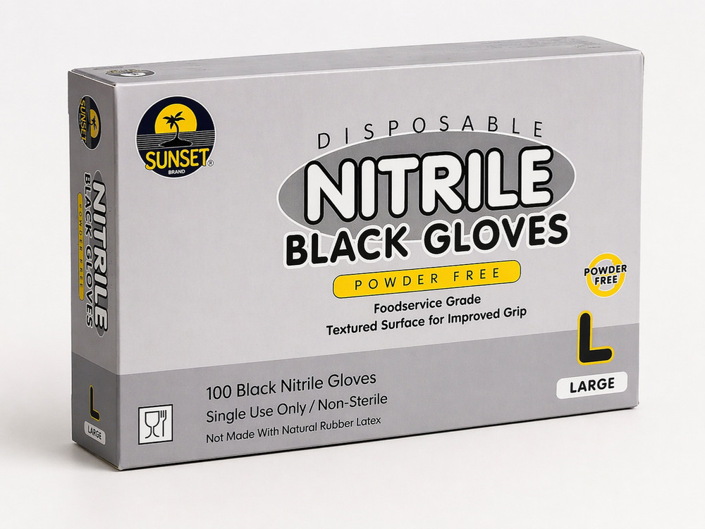 Black Nitrile Gloves Large 100ct Sunset 4Mil Powder Free