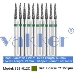 10pc Diamond Bur Shape X-Mas Tree Round End Taper Burs Fine Medium Coarse