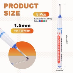 8Pcs Long Head Deep Hole Marker Pens (Blue, Red, Green, Brown)