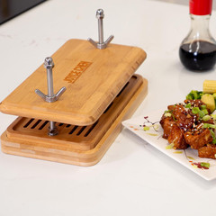 Bamboo Tofu Press, Built-In Drainage Grate & Removable Drip Tray, Adjustable Dua