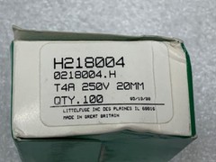 Littlefuse Inc Glass Fuse H218004 T4A 250V 20x5mm Brand New – Box of 100 pcs