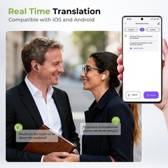 AI Translation Earbuds: Real-Time Language Translator, 140 Languages, LCD Screen