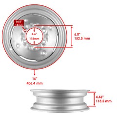 16″ x 4.5″ 4.5×16 Inch 6 Lug 6 / 152.5 Bolt Pattern Front Wheel Rim For Tracror