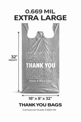 Bags Extra Large 18 x 8x 32 Gray Thank You T-Shirt Plastic Grocery Shopping Bags