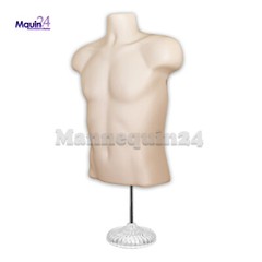 BLACK & FLESH MALE MANNEQUIN TORSOS SET +2 STANDS + 2 HANGERS MEN’s DRESS FORMS