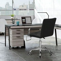 Mid Back PU Leather Office Chair Adjustable Swivel Desk Chair with Arms