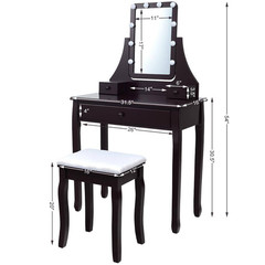 2-Piece Brown Makeup Vanity Set 10 Dimmable Bulbs Makeup Dressing Desk