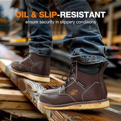 NINGO Men’s Steel/Soft Toe Work Boots Waterproof Leather Industrial Safety Boots