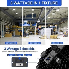 120V US Plug 150W LED High Bay Light Fixture Warehouse Garage 4500K/5000K/5700K