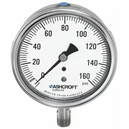Ashcroft 351009Swl02l160# Industrial Pressure Gauge, 0 To 160 Psi, 3 1/2 In