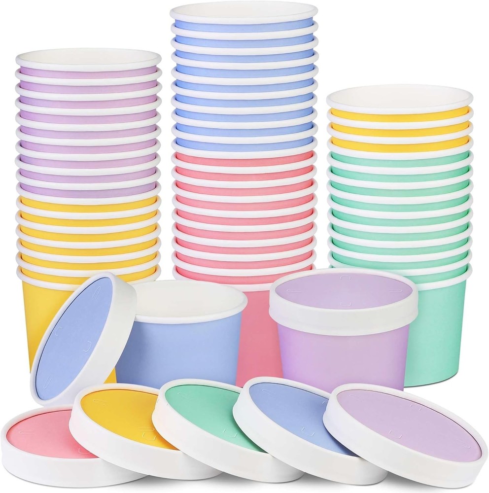 50 Pack Ice Cream Containers with Lids 8 Ounces Disposable Soup Bowls with Li…