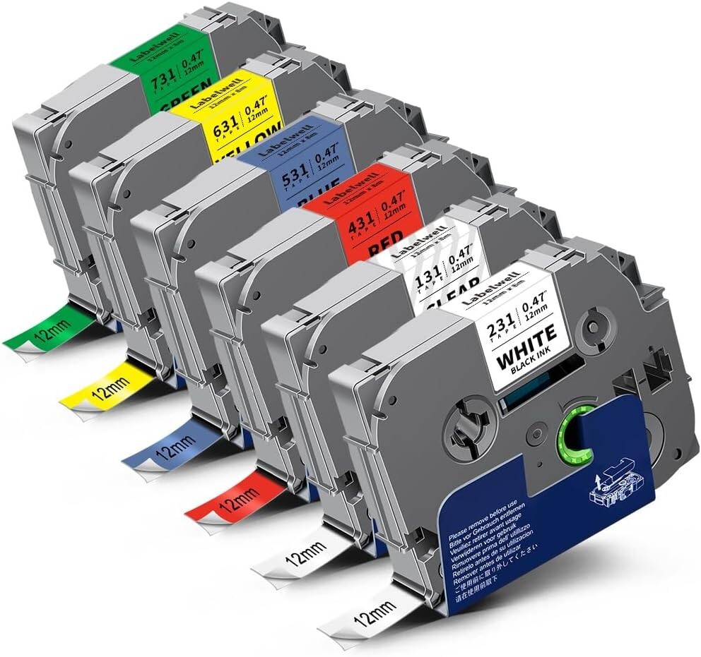 6PK Label Maker Tape 12mm Laminated for Brother P-Touch TZ-231 TZe-231 PT-D210