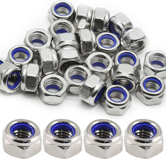 50Pcs M6 X 1.0Mm Hex Lock Nuts, 304 Stainless Steel Self-Locking Nuts Nylon Inse
