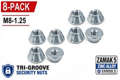 8 Pack M8-1.25 Tri Groove Security Nuts, Tamper Resistant, Anti-Theft, Trident