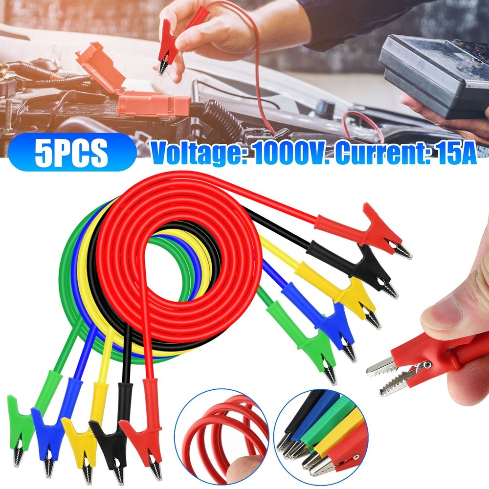 5X 30V 15A Alligator Clips Electrical Test Leads Kit 3.3ft Jumper Wires Cables