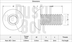 M3 x 5mm, Socket Button Head Screws, A2 304 18-8, Stainless Steel