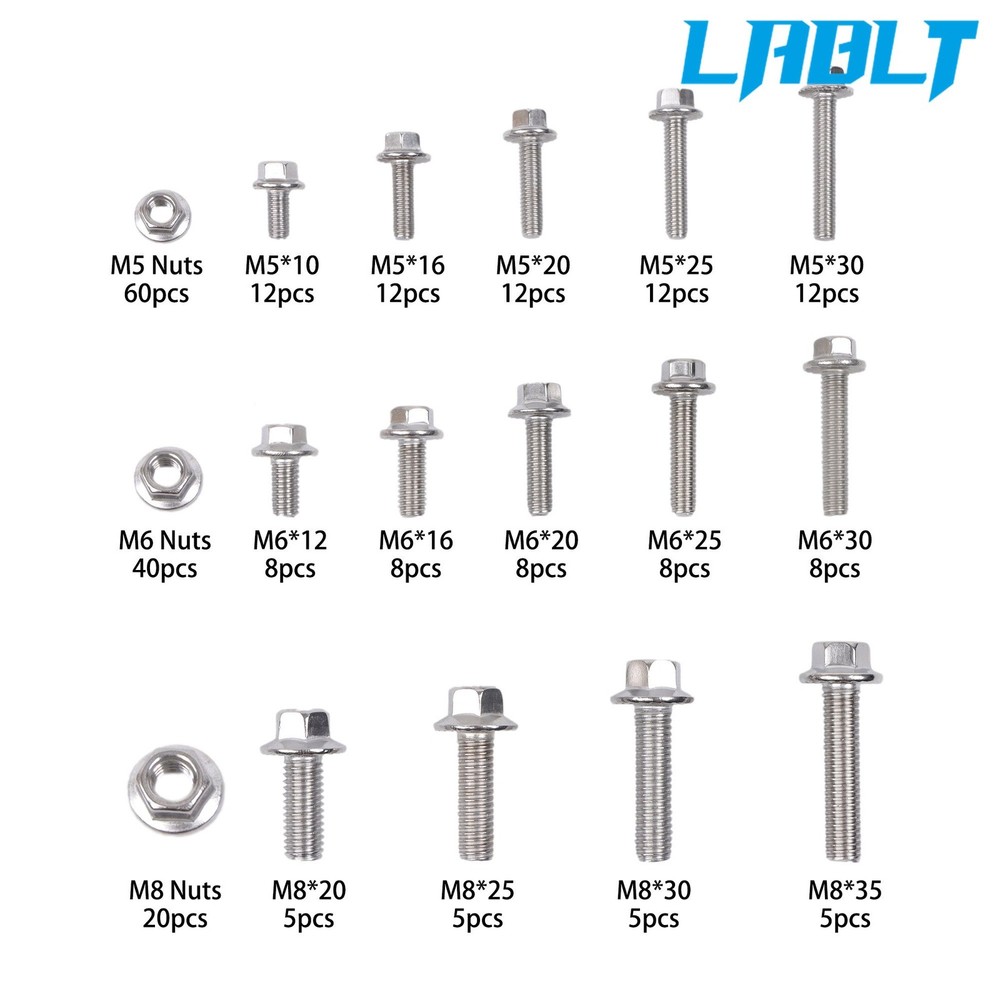 LABLT 240PCS Flanged Bolts and Nuts Kit Stainless Metric M5 M6 M8 14Common Sizes