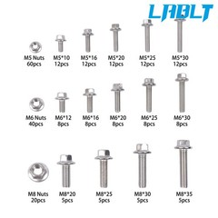 LABLT 240PCS Flanged Bolts and Nuts Kit Stainless Metric M5 M6 M8 14Common Sizes