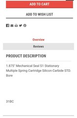 1.875″, Mechanical Seal, Multiple Spring Cartridge, Silicon Carbide, STD. Bore