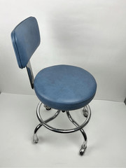Vintage IE Industries Rolling Medical Chair Stool Chrome Blue Upholstery USA