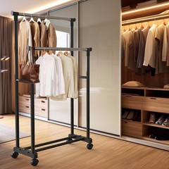 Clothing Garment Rack Double Rod Portable Closet Organizer Steel Black