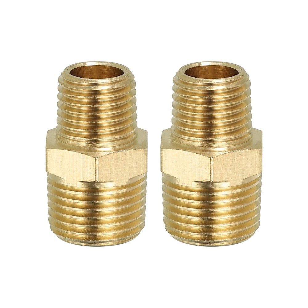 Brass Hex Nipple Pipe Fitting, 2 Pack 3/8″ NPT x 1/4″ NPT Male Couplings