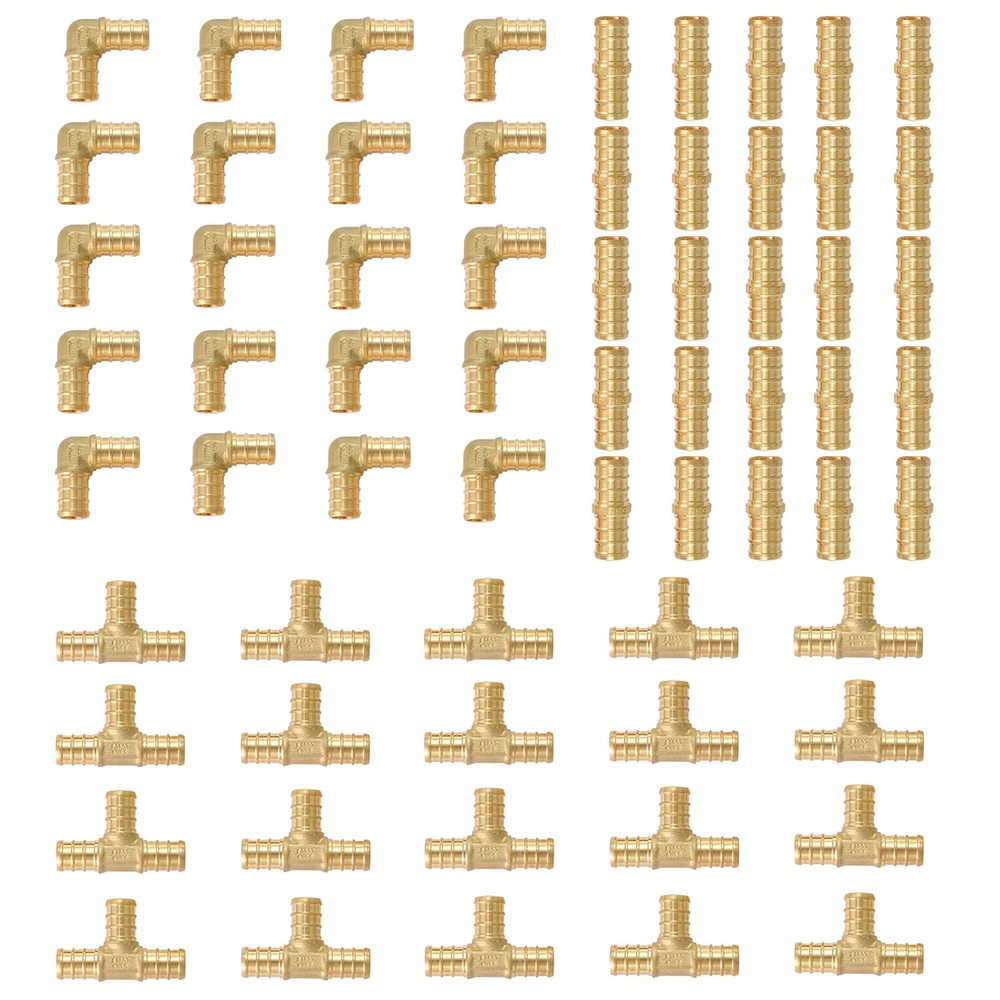 60 PCS 1/2″ EFIELD PEX Crimp Brass Fittings Elbow, Coupling, Tee(20 PCS/Each)
