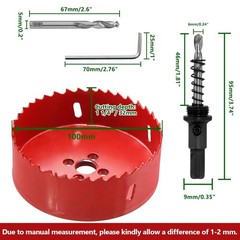 100mm/4 Hole Saw, 1.4 inch Cutting Depth HSS Bi-Metal Hole Cutter for Wood Co…