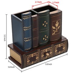MyGift Decorative Library Books Design Wooden Office Supply Caddy Pencil Holder