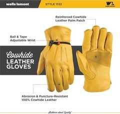 Cowhide Leather Work Gloves with Adjustable Wrist – Durable, Puncture-Resista…