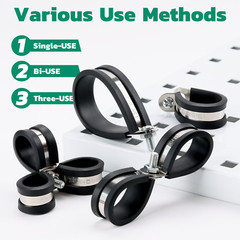 125PCS Cable Clamp,12 Sizes Stainless Steel Rubber Coated Cushioned Insulated Ca