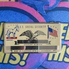 NEW Vintage SSN Social Security Card Metal USA Democrat Symbol