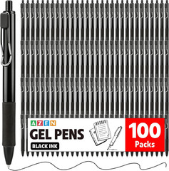 100 Pack Gel Pens, Black Ink Pen Bulk, Retractable Medium Point 0.7Mm, Smooth Wr