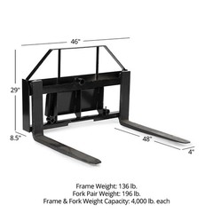 Titan Attachments Mini Skid Steer Pallet Fork Attachment, 48″ Fork Blades