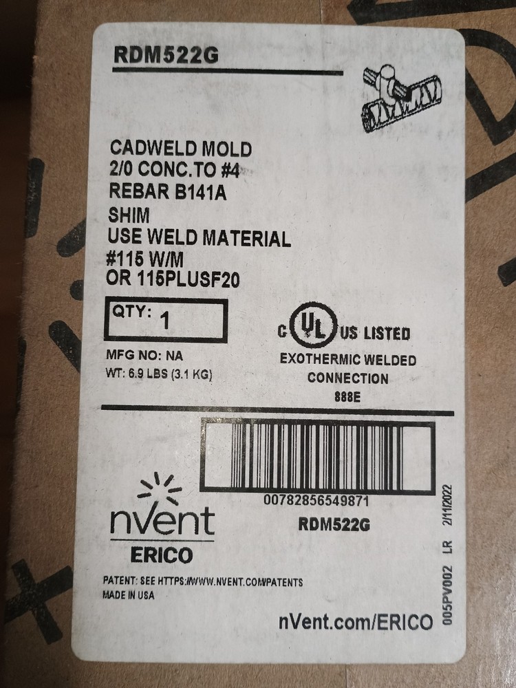 nVent Erico Cadweld Mold RDM522G, 2/0 Concentric to #4 Rebar B141A