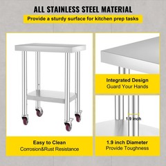 Rolling Stainless Steel Top Kitchen Work Table Cart + Casters Shelving 18″x24″