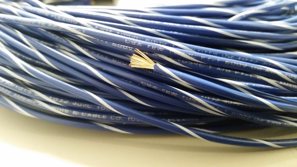 16 GAUGE WIRE BLUE W/WHITE STRIPE 25 FT PRIMARY AWG STRANDED COPPER POWER MTW