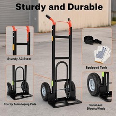 AIRAJ Heavy-Duty Hand Truck with Solid Rubber Tires 600-Pound Capacity Carbon
