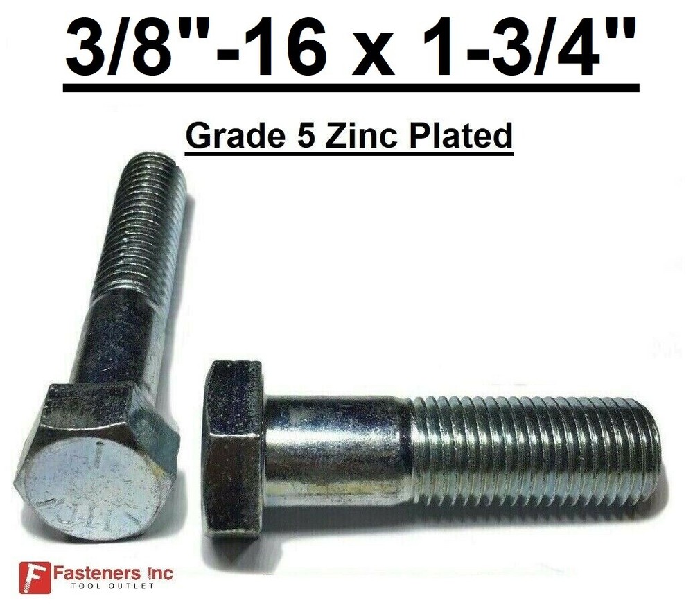 3/8-16 x 1-3/4″ (PT) Hex Bolt Zinc Plated Grade 5 Cap Screw Coarse Thread