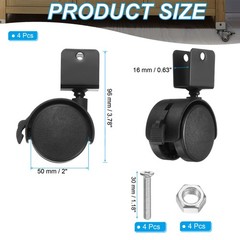 4Pcs 2″ Nylon Swivel Caster Wheels with Brake 0.63″ U Bracket Caster Black