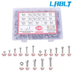 LABLT 240PCS Flanged Bolts and Nuts Kit Stainless Metric M5 M6 M8 14Common Sizes