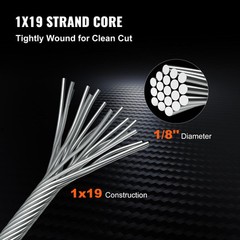 VEVOR T316 1×19 Stainless Steel Cable 500FT 1/8″ Cable Rail Steel Wire Rope