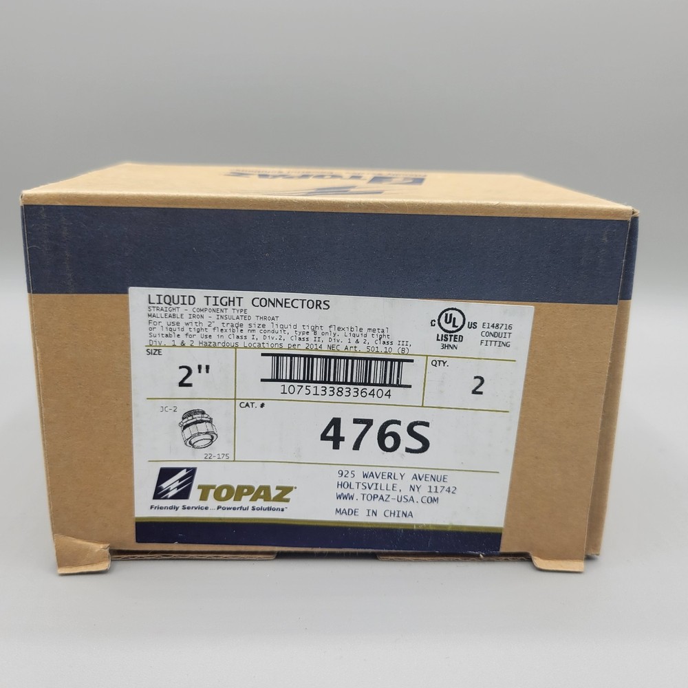 TOPAZ 2 Inch Liquidtight Connector Malleable 476S case of 2 New Open Box