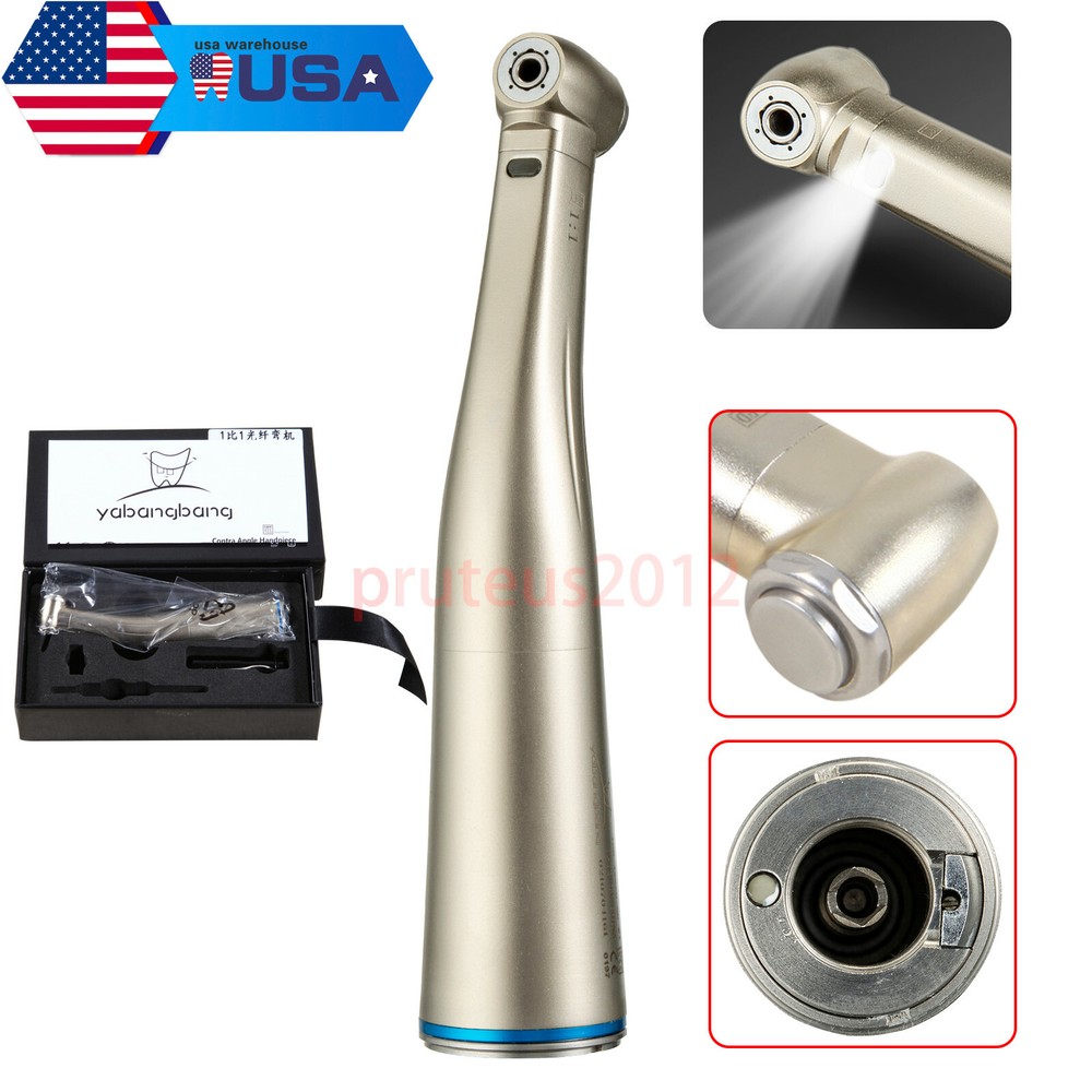 Dental Contra Angle Handpiece 1:1 LED Fiber Optic Low Speed φ2.35mm USA