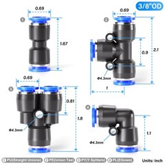 TAILONZ PNEUMATIC 3/8 inch od Push to Connect Fittings 3/8″OD/20PCS, Blue