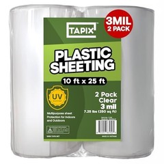 Heavy Duty Plastic Sheeting 10′ x 25′ – 3 Mil UV Protection Poly Film (2 Pack)