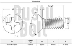M3 x 5mm, Phillips Flat Head Screws, Steel, Nickel Plated