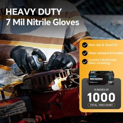 Black Nitrile Disposable Gloves, Medium, 7 Mil, Heavy Duty, 100 Count