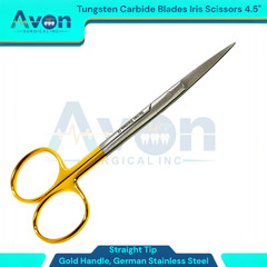 1PC – 4.5″ Iris Scissors Straight w/ Tungsten Carbide Inserted Blades – Gold