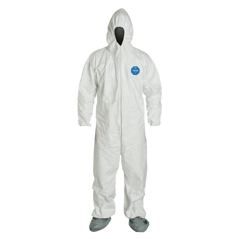 DuPont TY122S Tyvek 400 Coverall Attached Hood Boots White Case 25 L, XL, 2X